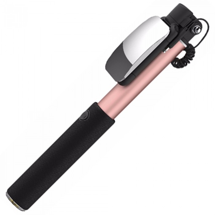 Gậy selfie Rock Stick With Lightning Wire Control & Mirror (Vàng Hồng)